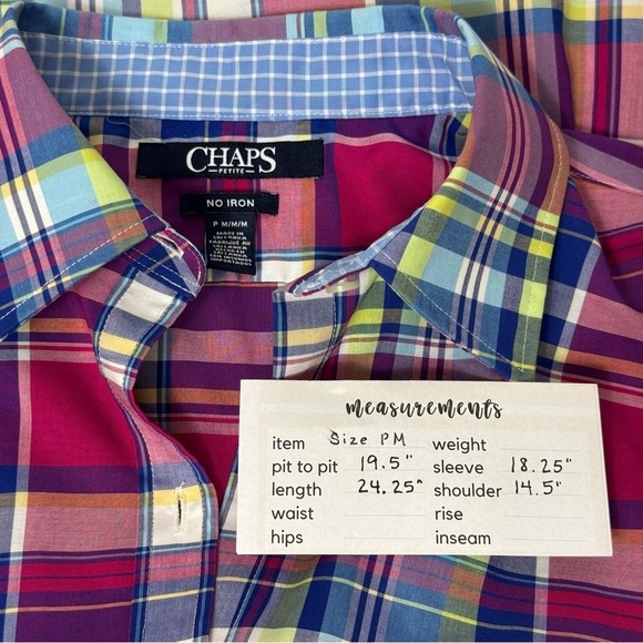 Chaps Womens Plaid Button Down Shirt Multi Color Red Blue 3/4 Sleeve Sz Petite M - Picture 8 of 12
